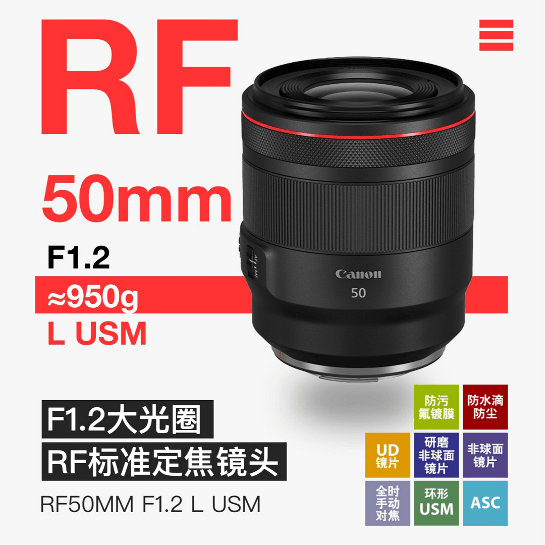 Canon/佳能RF50mmF1.2镜头大光圈标准定焦镜头夜神人像红圈镜头