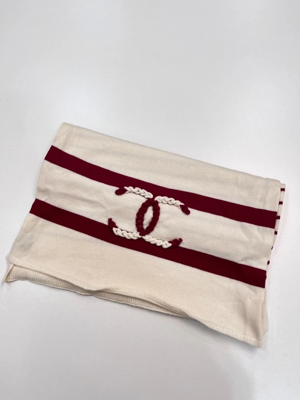 95新 Chanel/香奈儿 夏七中古/红白条纹围巾