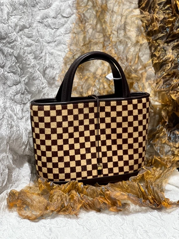 95新 LouisVuitton/路易威登 夏七中古/棋盘格马毛薇薇安/手提包