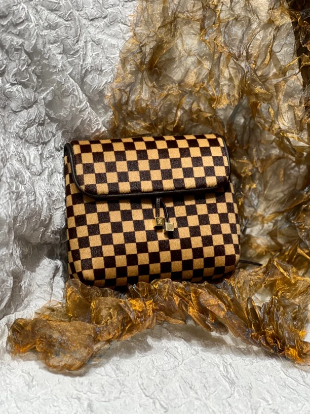 95新 LouisVuitton/路易威登 夏七中古/棋盘格马毛相机/斜挎包