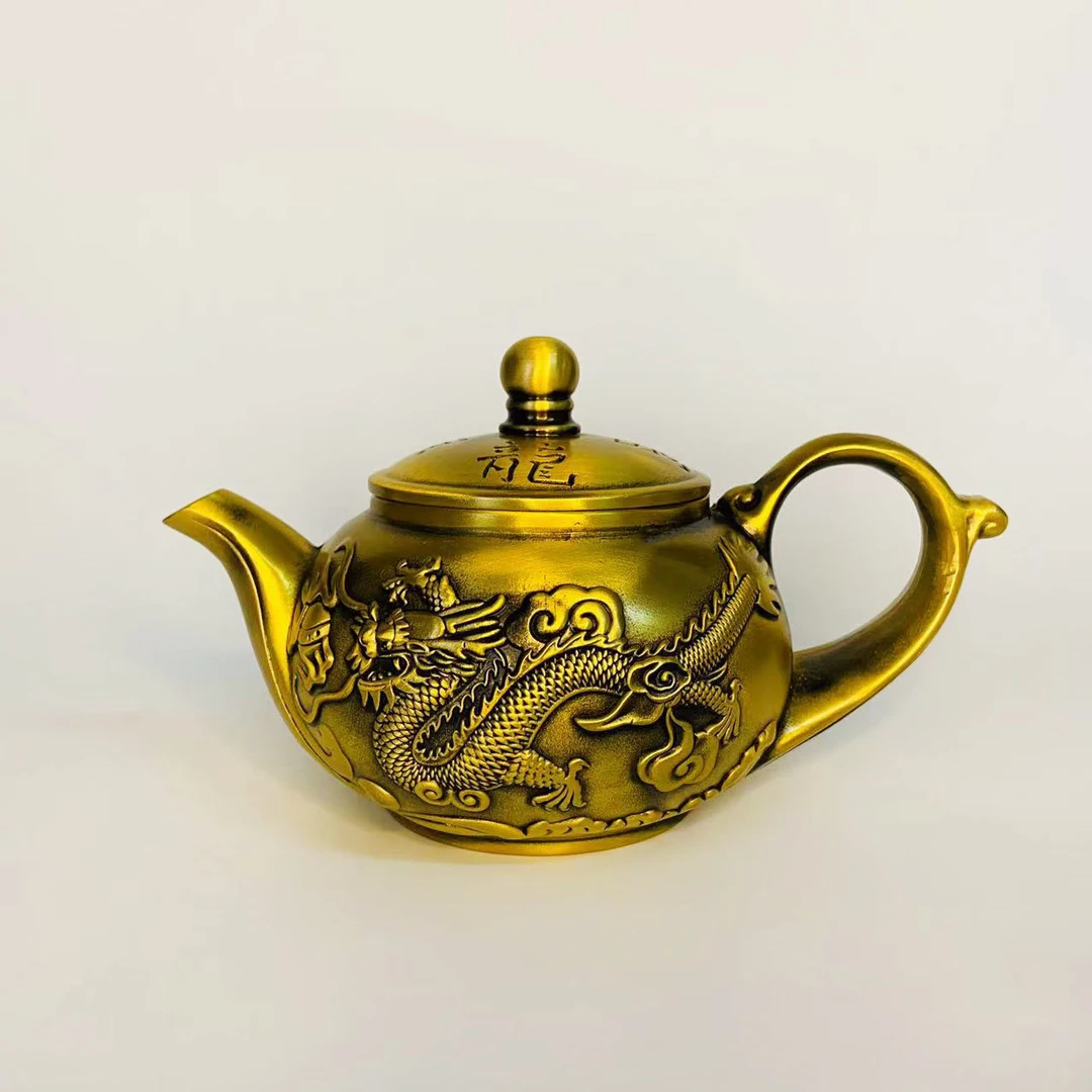 铜茶壶龙凤呈祥水滴壶仿古茶壶家居办公室装饰工艺品创意手把件