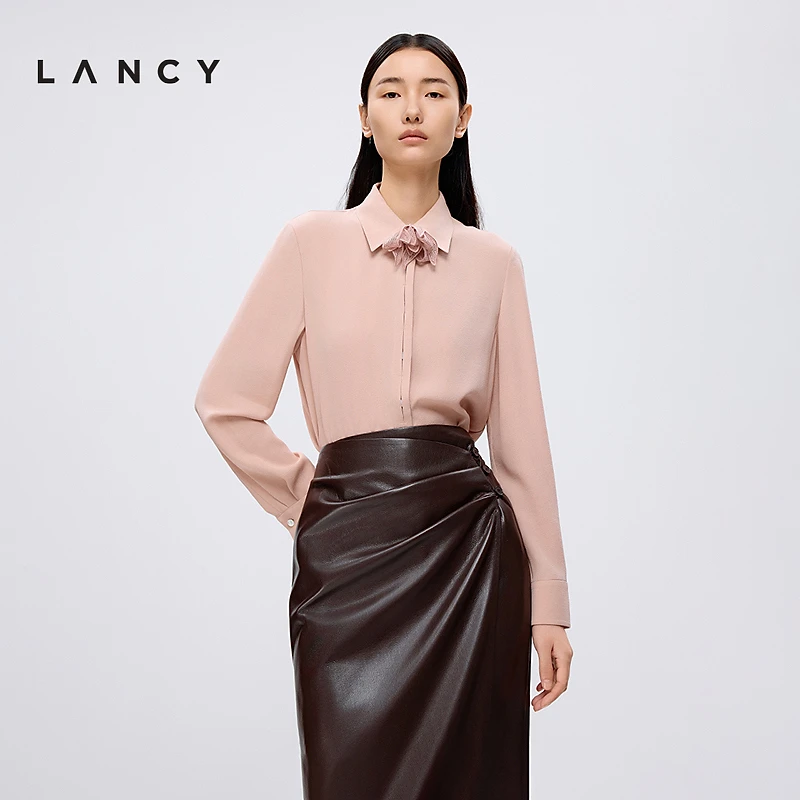 【真丝】LANCY/朗姿2025年春季新款高端气质100%桑蚕丝翻领衬衫女