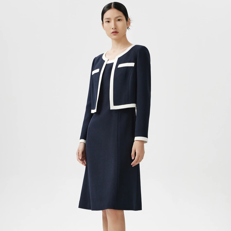 LANCY/朗姿2024春季新款圆领撞色醋酸短外套女长袖法式