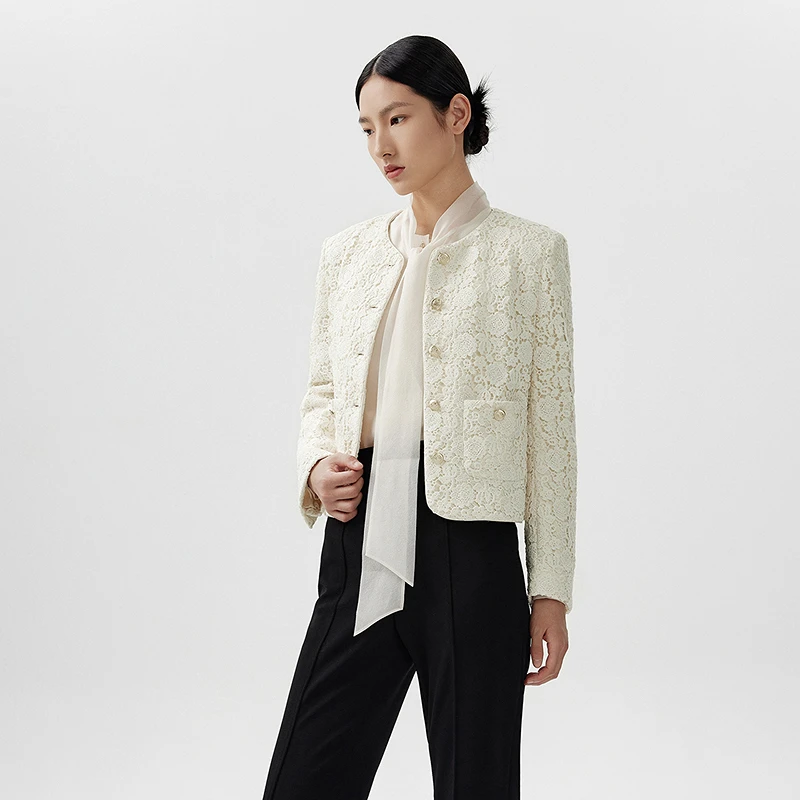 LANCY/朗姿2024春季新款高端小香风重工蕾丝短外套女优雅薄款上衣