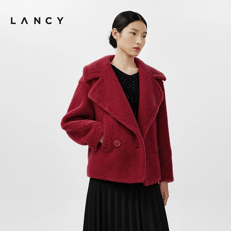 【宋佳推荐】LANCY/朗姿毛呢大衣外套保暖休闲翻领气质时尚