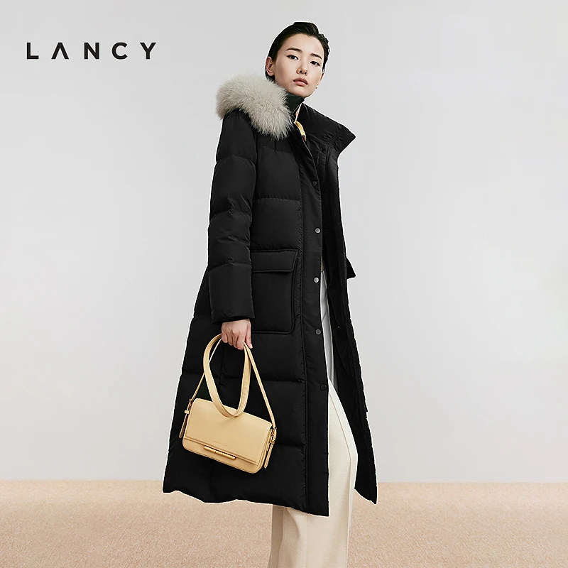 【匈牙利90白鹅绒】LANCY/朗姿2024冬新款狐狸毛领高克重长羽绒服女