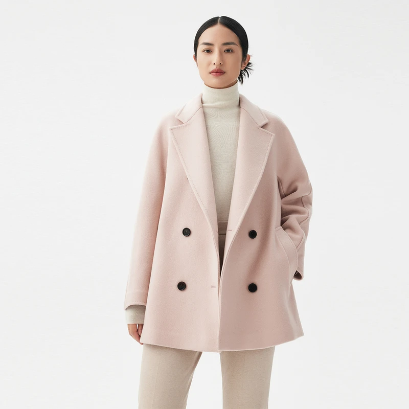 【热力感】LANCY/朗姿秋冬季新款翻领毛呢外套女大衣通勤双面呢大衣