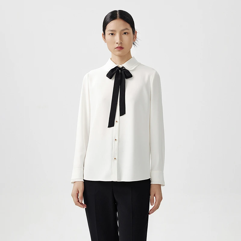 LANCY/朗姿2024春季新款长袖修身气质通勤白衬衫女基础百