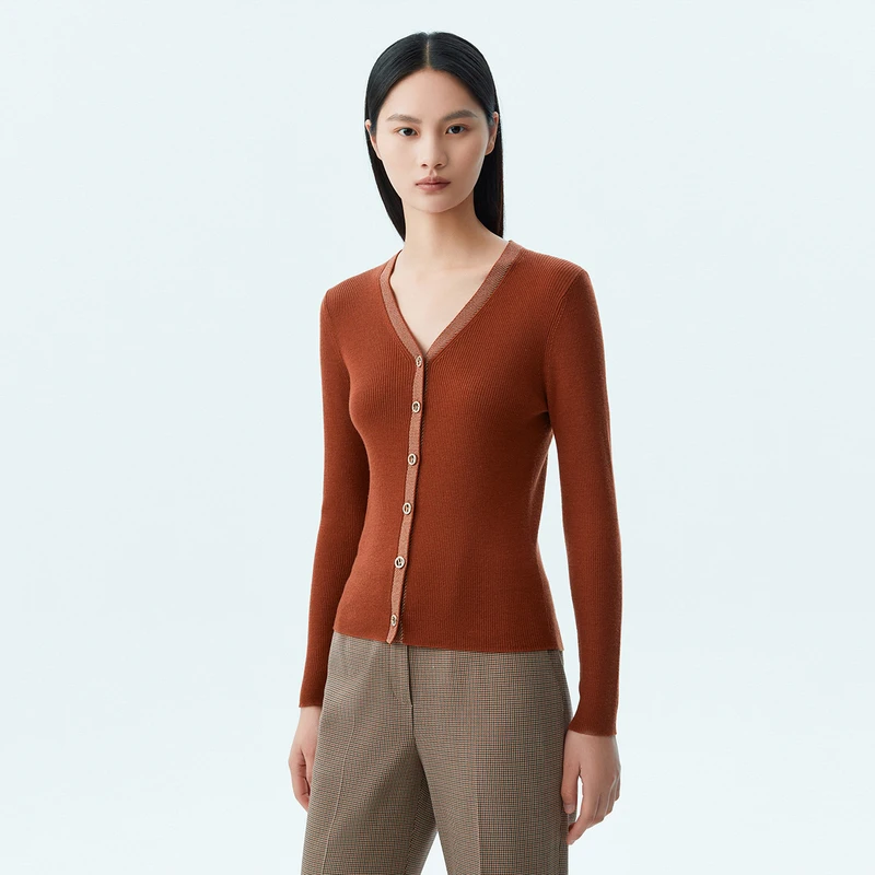 LANCY/朗姿【雅丹风】秋季长袖针织开衫女短外套气质短款针织衫