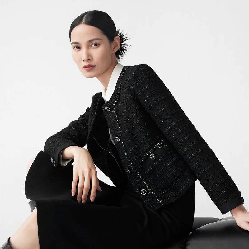 LANCY/朗姿秋冬新款黑色小香风短外套女长袖高端优雅通
