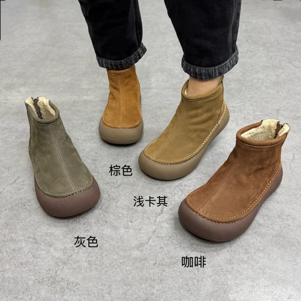 （加棉）2716/13复古短靴短筒后拉链加绒保暖舒适百搭女鞋