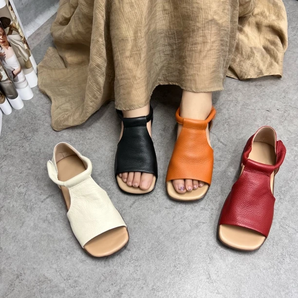 复古时尚舒适牛皮8353软底平底百搭露趾夏季凉鞋