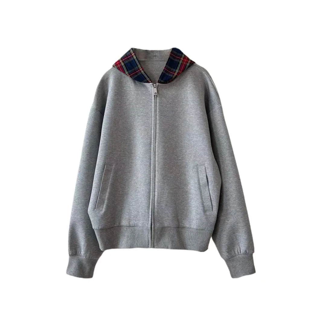 新款经典时尚格纹连帽长袖拉链卫衣MA4SYDZ1412