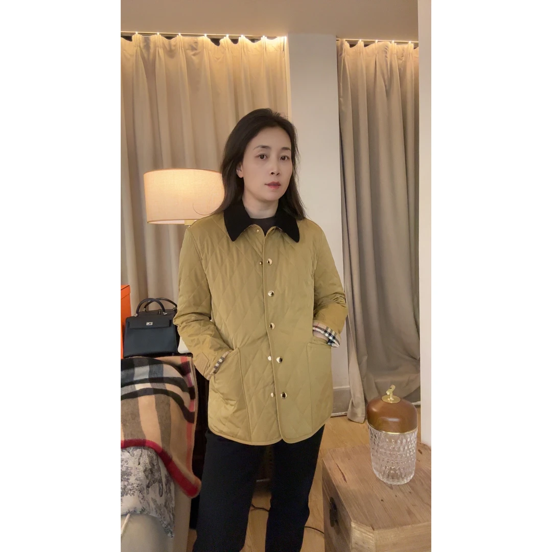 秋冬新款绗缝菱形格黄金甲保暖灯芯绒翻领棉服外套MA4SYGZ1519