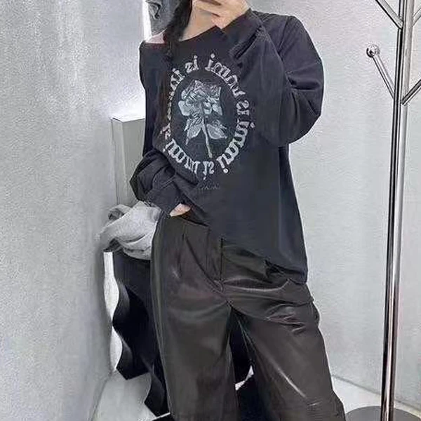 秋冬新款宽松休闲印花字母玫瑰花长袖T恤MA3SYDZ0762