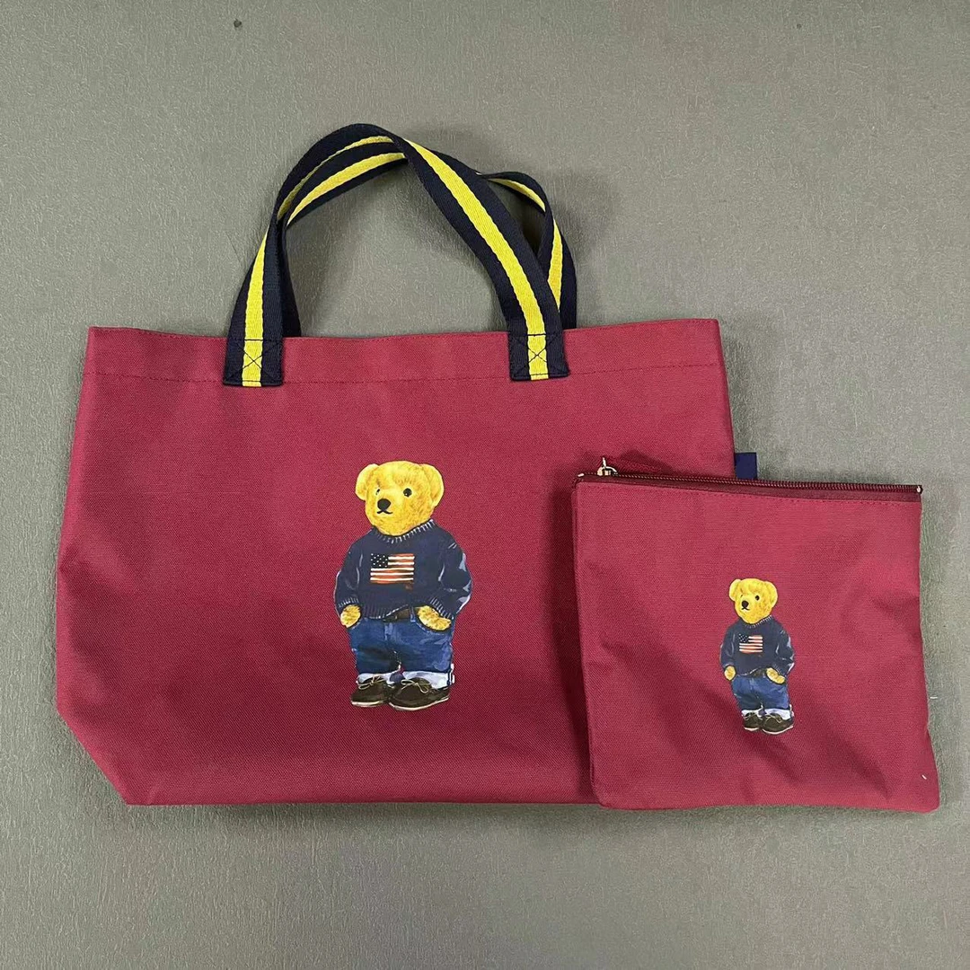 新款印花穿藏青色毛衣牛仔裤小熊帆布包购物袋子母包MA4BBHZ1568