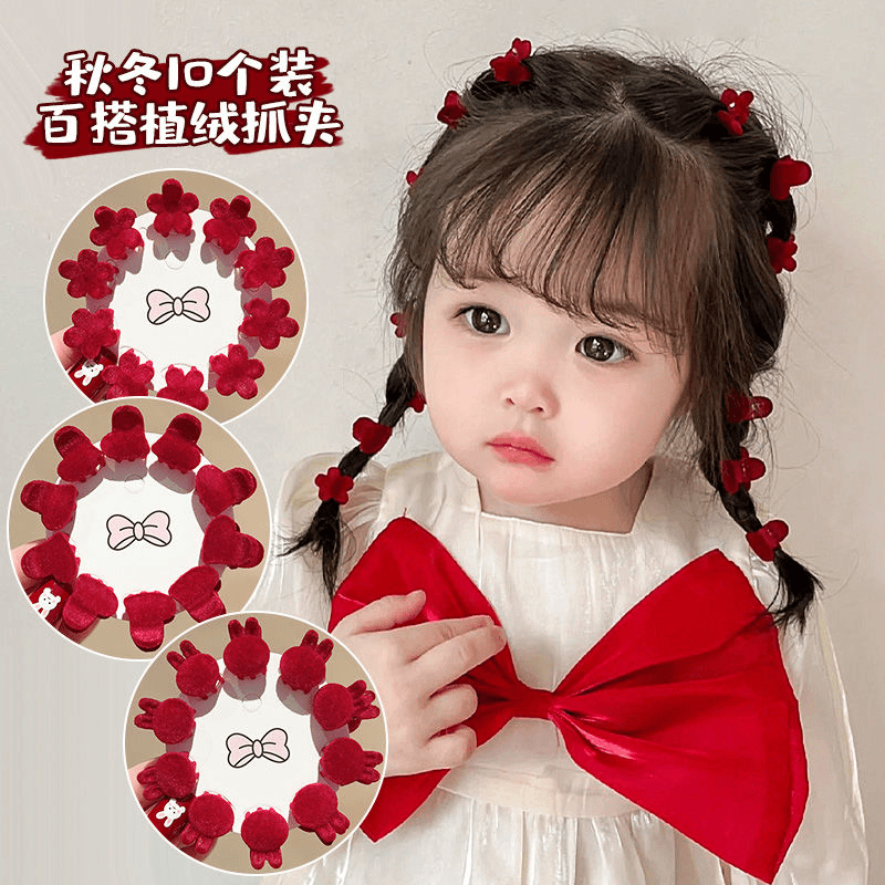 新年大红色小号抓夹前额刘海发夹卡子侧边丝绒头发夹子发卡头饰女