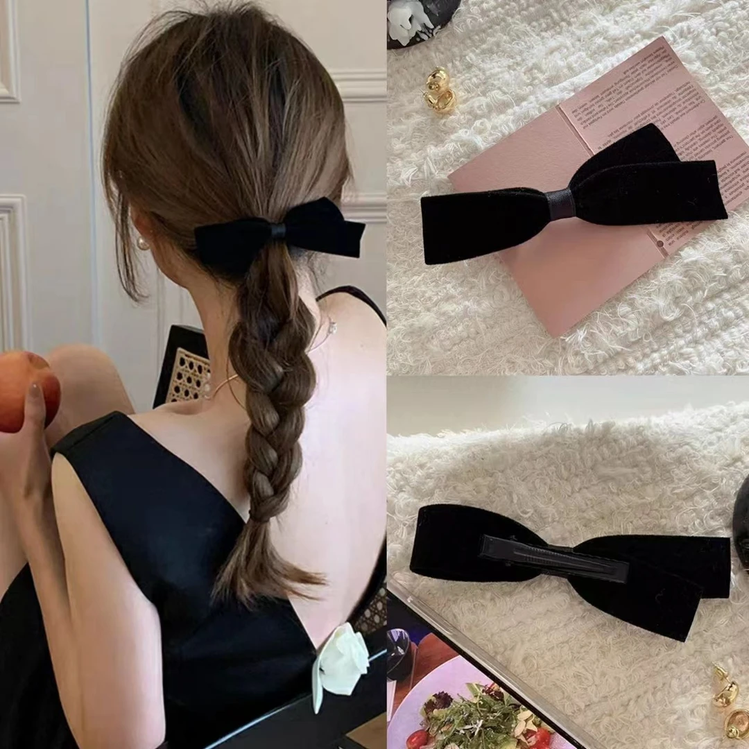 ins丝绒蝴蝶结鸭嘴发夹女后脑勺2023新款女孩高级感发饰侧边夹