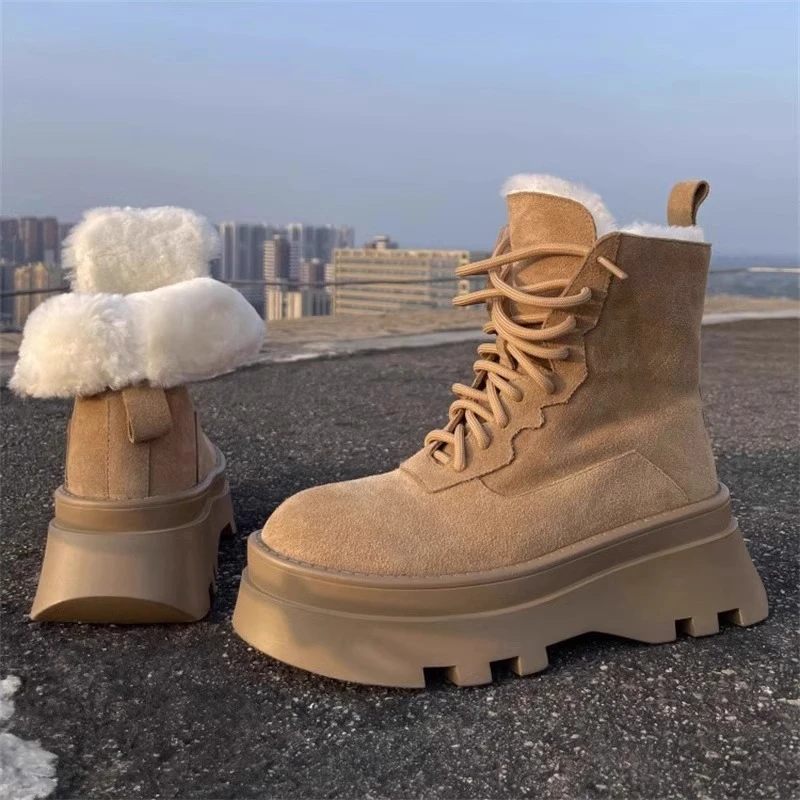 磨砂真皮羊毛雪地靴女2024冬季新款短筒靴子女士棉鞋防滑厚底短靴