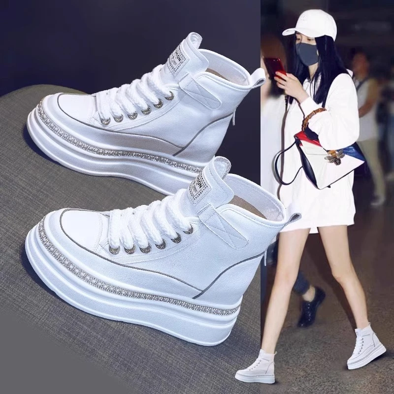 真皮厚底高帮新款内增高休闲鞋小白鞋百搭小个女款软底全包勃肯