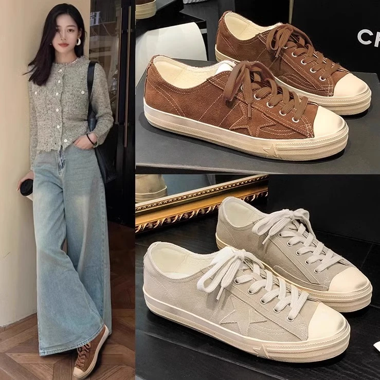 香港复古做旧脏脏星星鞋女2025春秋新款绒面透气做夏季轻便女板鞋