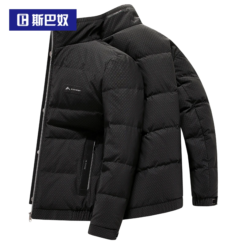 斯巴奴立领羽绒服男短款2024冬季新款品牌正品鸭绒男装保暖厚外套