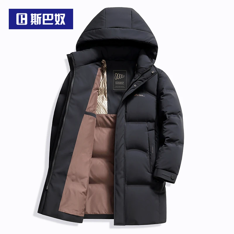斯巴奴加厚羽绒服男中长款2025冬季新款休闲连帽鸭绒秋冬保暖外套