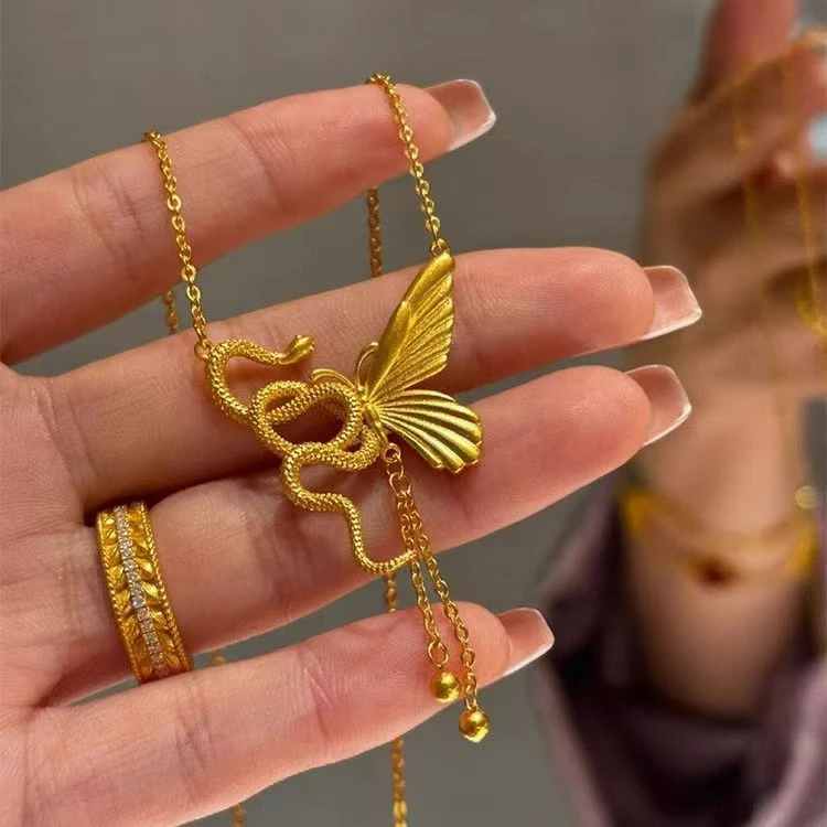 铜合金项链 铜合金蛇蝶共舞项链