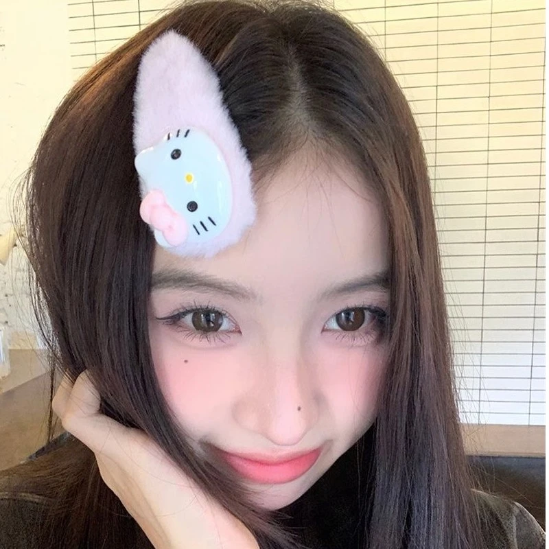 非金属布艺发饰 秋冬甜美可爱毛绒kitty发夹刘海侧边夹显脸小发饰