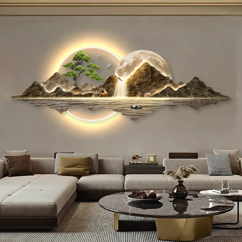 流水生财山水画新中式客厅装饰画沙发背景墙挂画大气茶室壁饰