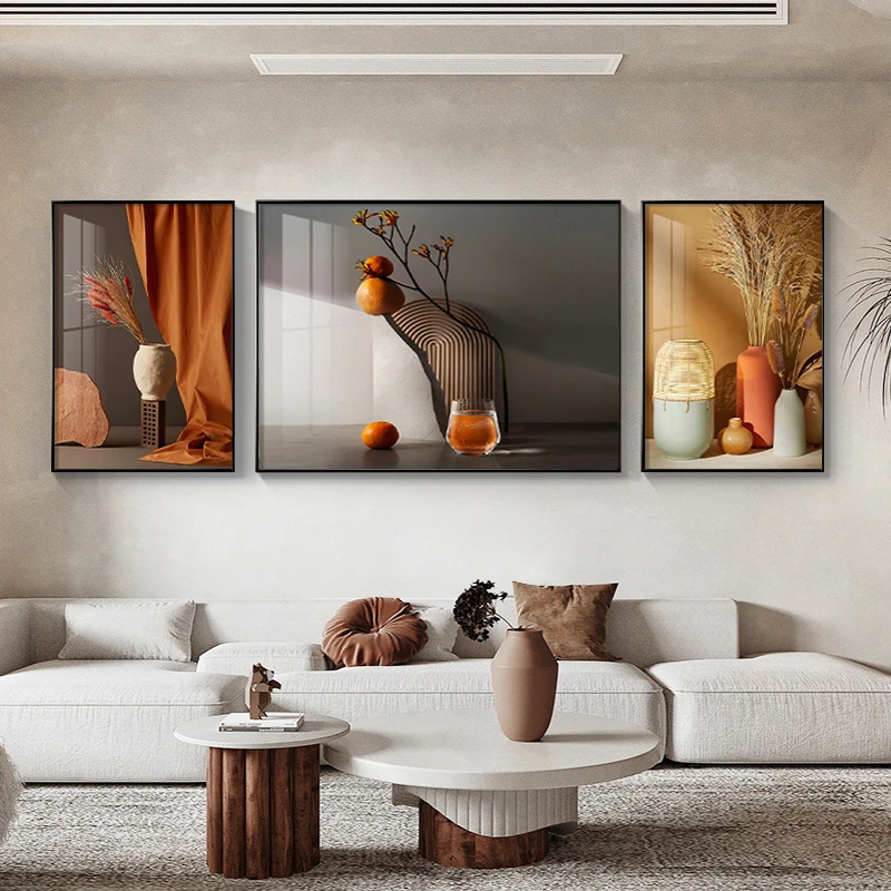 客厅沙发背景墙装饰画光影轻奢壁画北欧简约艺术挂画三联平面镶钻