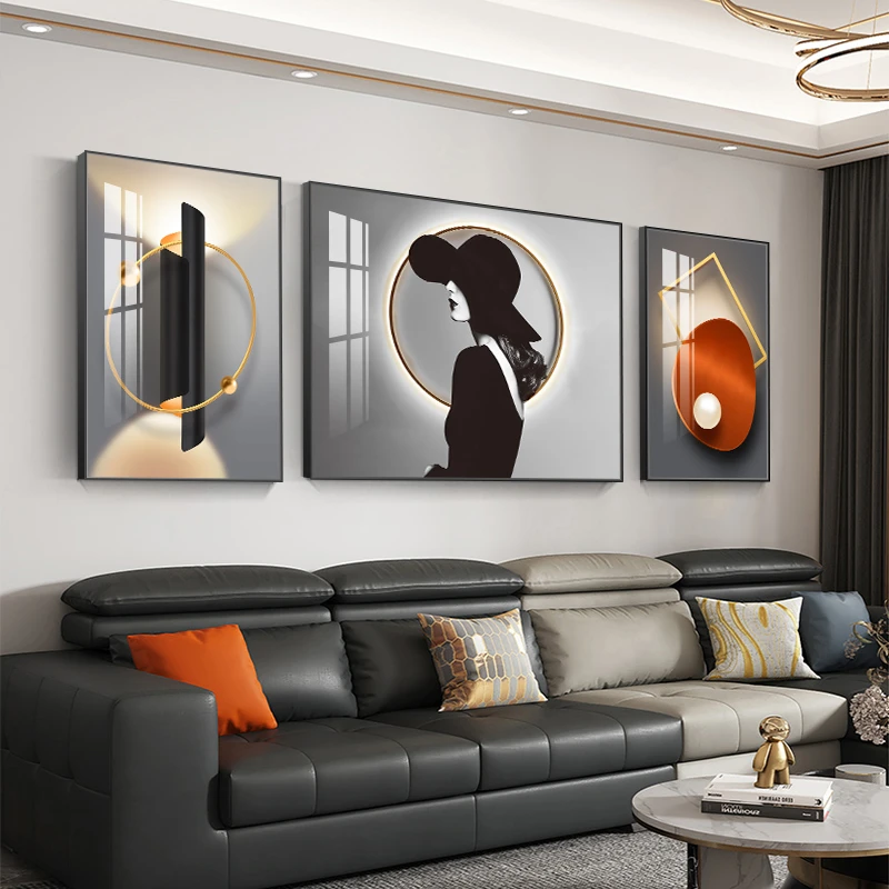 女主角-2025新款客厅背景墙挂画现代简约沙发装饰画三联人物晶瓷