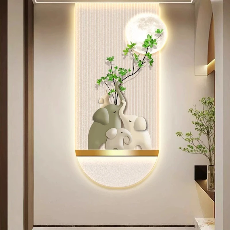 吉象如意入户玄关装饰画壁画奶油风走廊过道挂画大象客厅壁画