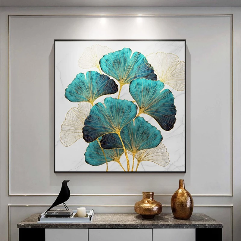 家大业大餐厅装饰画简约方形银杏叶客厅挂画现代轻奢玄关壁画