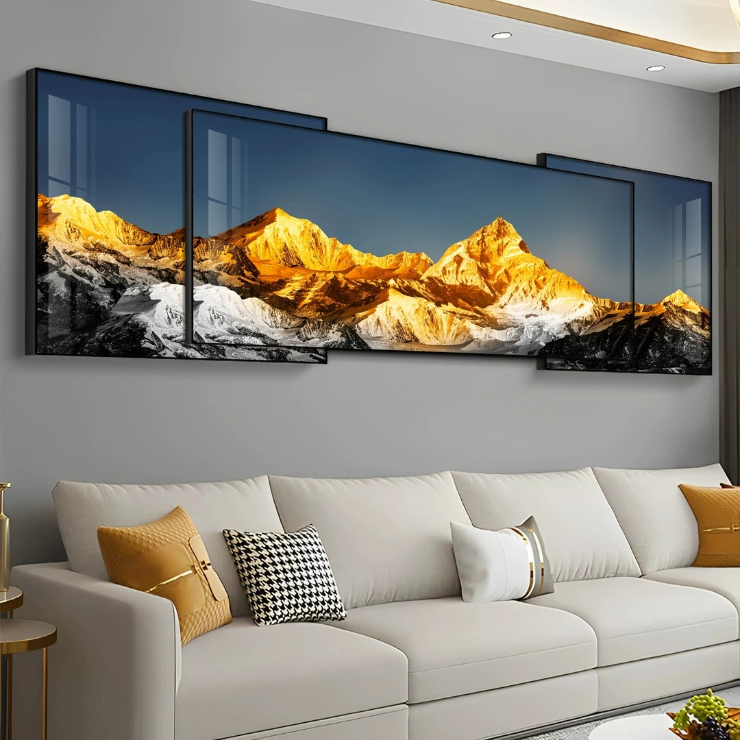 背靠金山叠加客厅装饰画高档镶钻发光沙发背景墙挂画办公室壁画