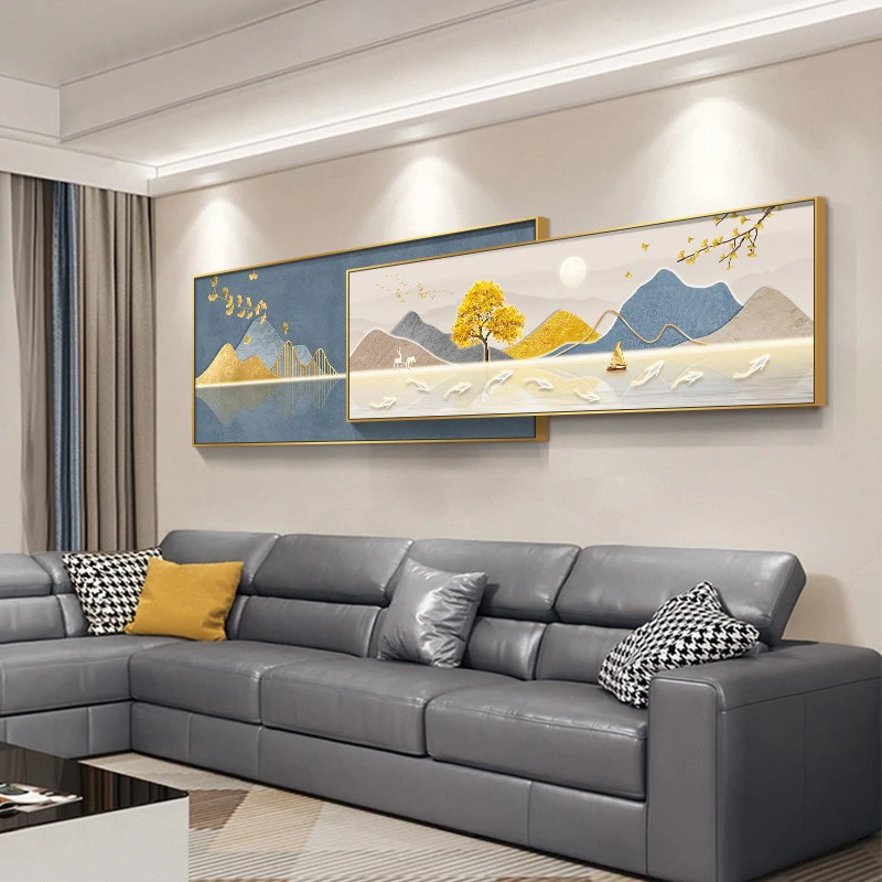 现代轻奢客厅装饰画寓意好的挂画山水墙画大气叠加沙发背景墙壁画