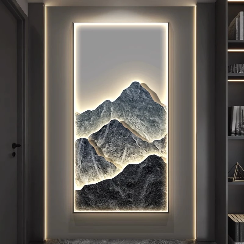 背有靠山玄关装饰画入户门走廊过道挂画竖版轻奢客厅壁画画
