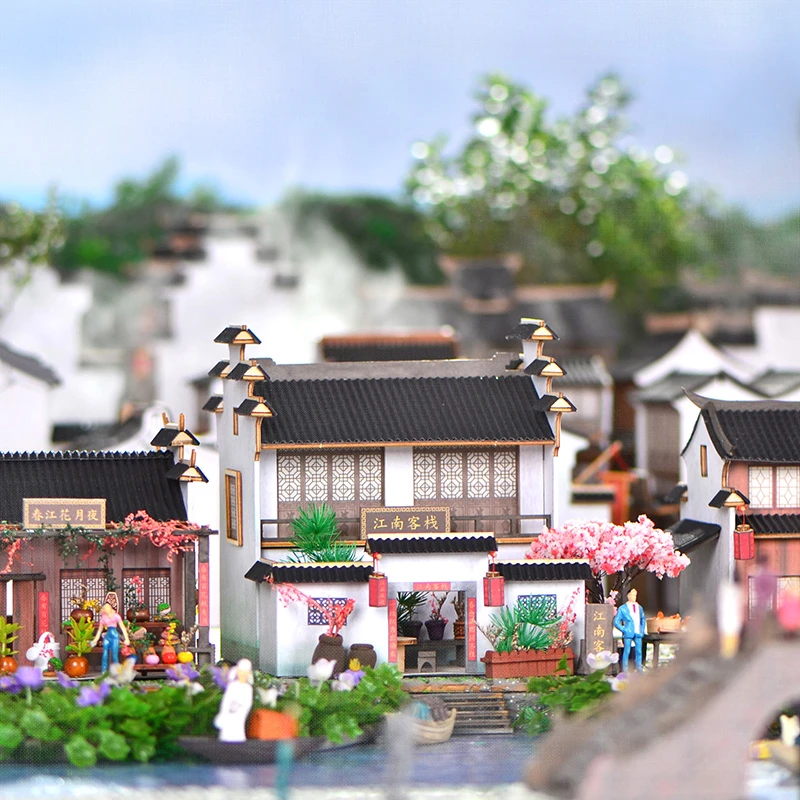 diy徽派建筑小屋江南古城场景手工拼装制作模型文创礼品