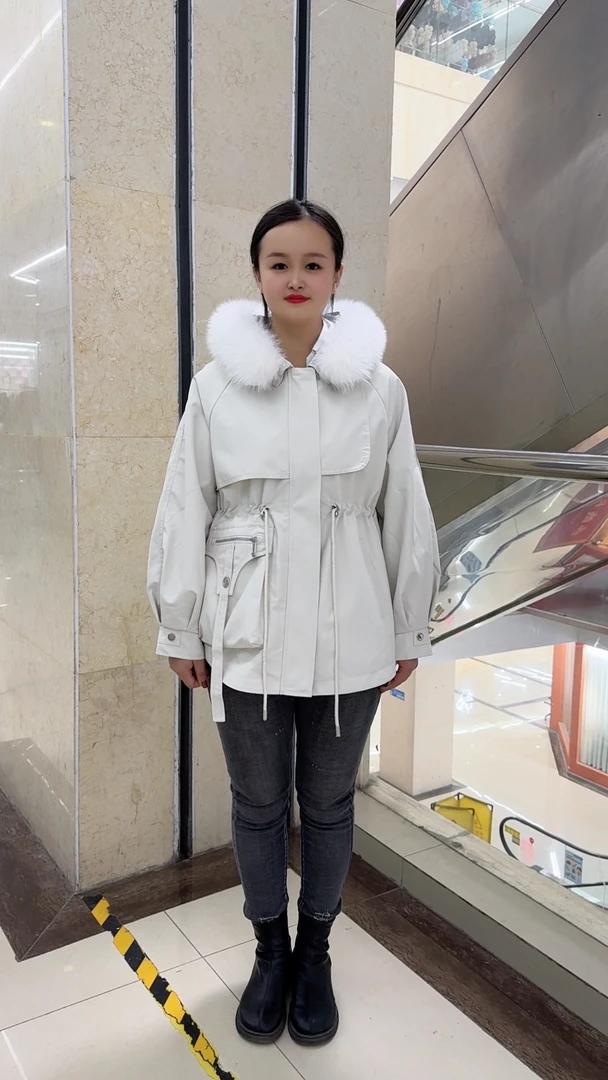 F(万人迷)女款派克服时尚休闲连帽加厚保暖收腰宽松女士韩版潮流