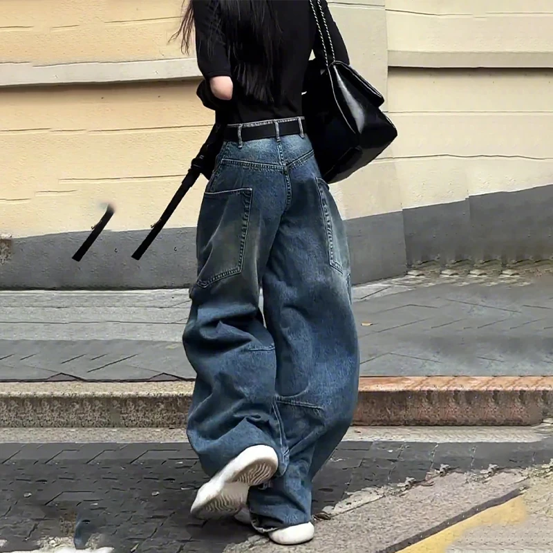 大码美式街头复古弯刀香蕉工装裤女秋冬季宽松高腰显瘦阔腿拖地裤