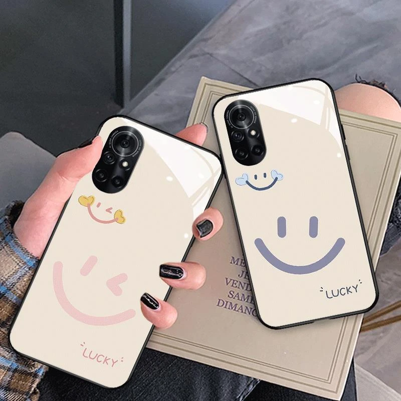 华为nova8手机壳钢化玻璃nova8pro/v40轻奢版保护套爱心笑脸硬壳