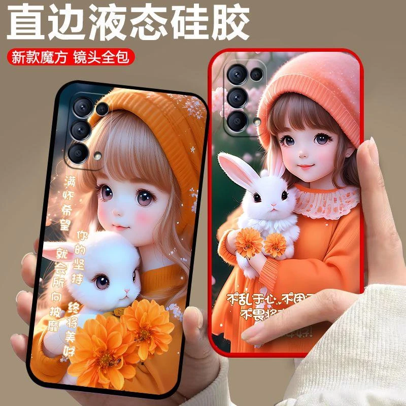 OPPOReno5pro手机壳PDSM00红色全软硅胶新款卡通兔子全包边女防摔