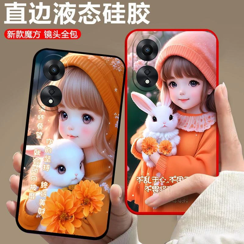 OPPOA58手机壳PHJ110全包边红色全软小众新款防摔网红女卡通兔子