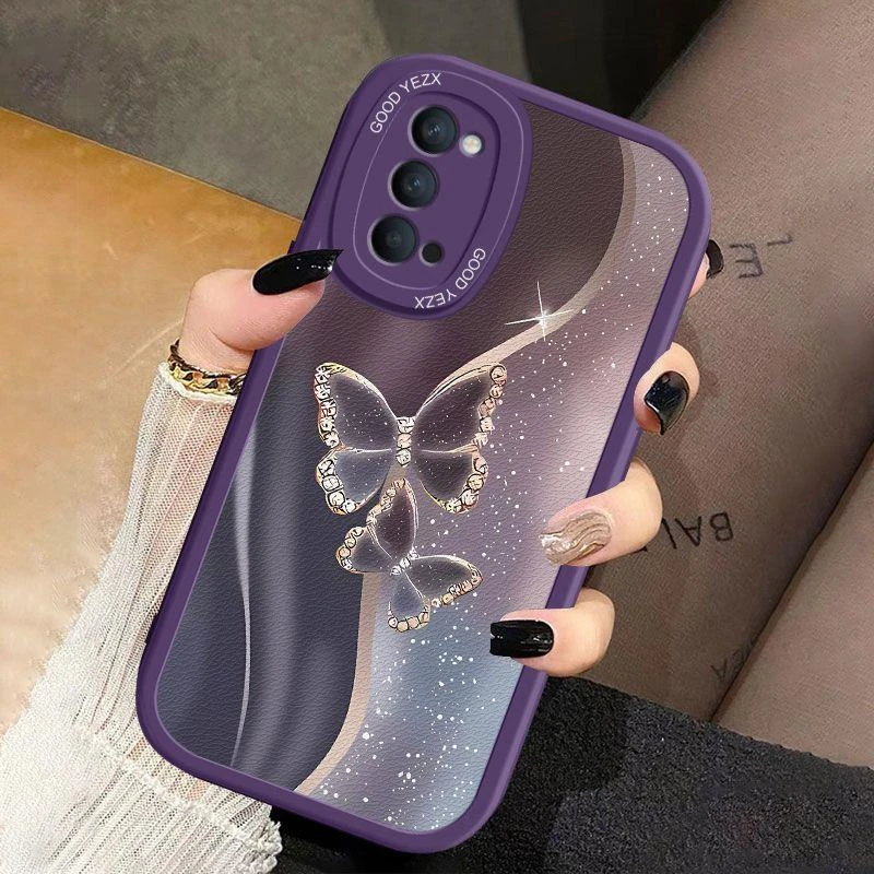 紫色蝴蝶适用OPPOReno4手机壳奢华Reno4Pro全包防摔Reno4SE保护套
