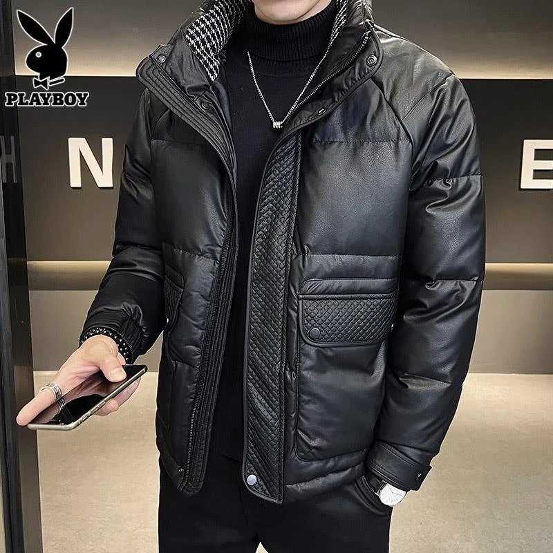 花花公子皮羽绒服男士冬季潮牌帅气加厚保暖立领外套男装2025新款