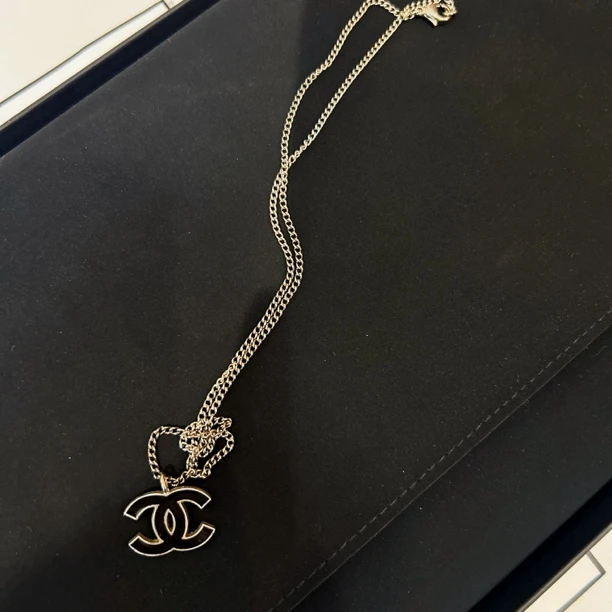 95新 Chanel/香奈儿 Chanel vintage香奈儿中古黑银珐琅双c锁骨链