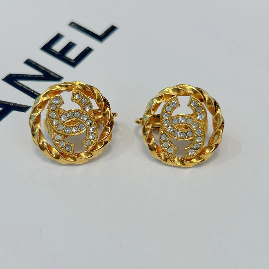 95新 Chanel/香奈儿 Chanel vintage香奈儿中古满钻双c耳夹