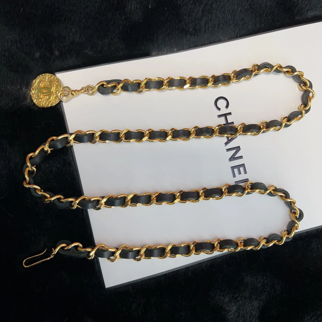 95新 Chanel/香奈儿 Chanel穿皮黑金腰链
