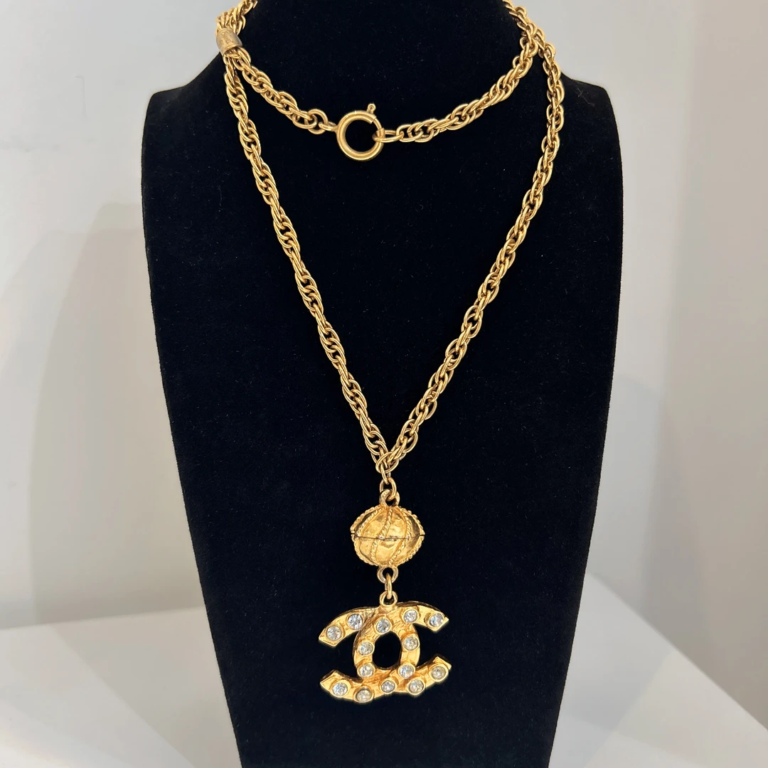 95新 Chanel/香奈儿 Chanel vintage香奈儿中古金球满钻双c项链