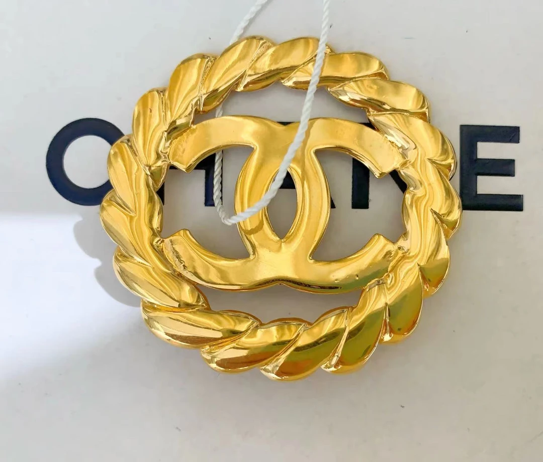 95新  CHANEL香奈儿vintage中古素金双C胸针